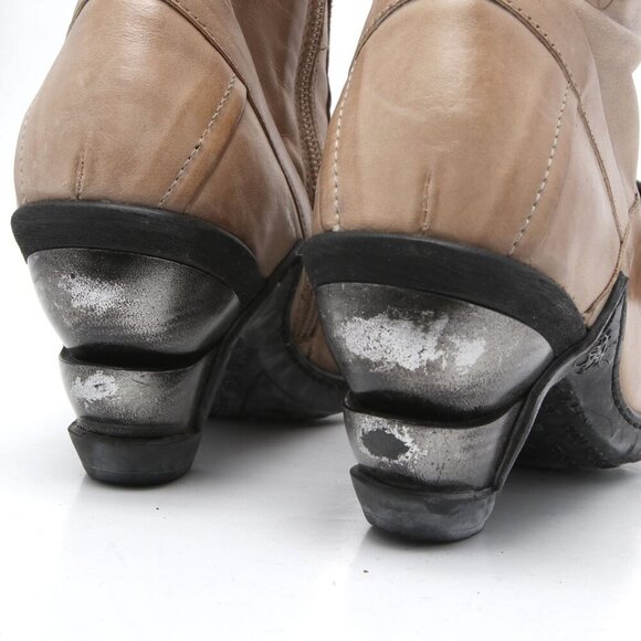 Eject Leather Boot Steampunk Moto Booties Buckles Straps Spiral Heel Tan Beige - Picture 9 of 12